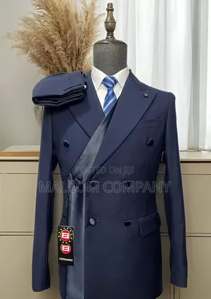 Men’s Navy Blue Double-Breasted Suit – Wedding Formal Suit in Uganda