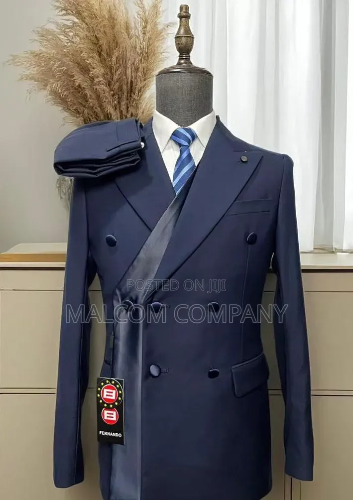 Men’s Navy Blue Double-Breasted Suit – Wedding Formal Suit in Uganda