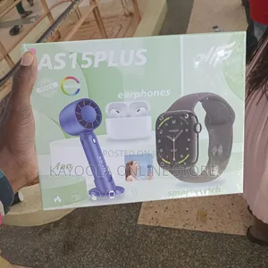 AS15 Plus Combo Set Box SmartWatch, Earbuds, and Mini Fan