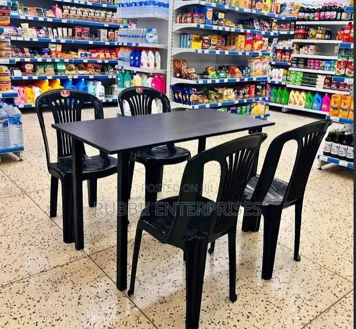 1 Foldable Wooden Table + 4 Black Armless Chairs
