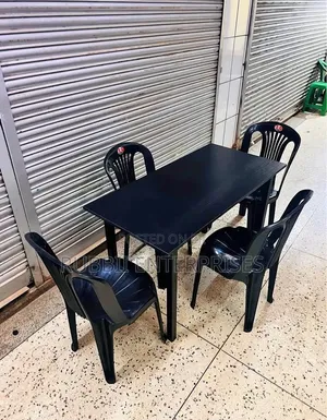 1 Foldable Wooden Table + 4 Black Armless Chairs