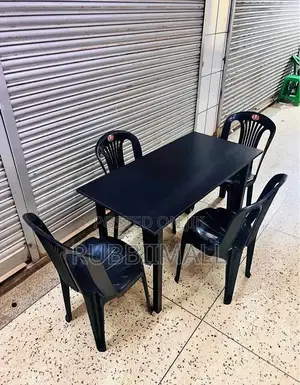 1 Foldable Wooden Table + 4 Black Armless Chairs