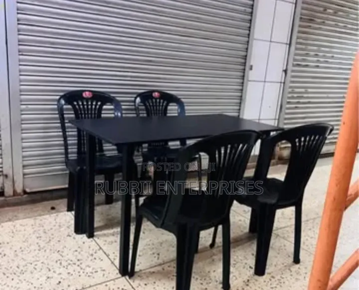 1 Foldable Wooden Table + 4 Black Armless Chairs