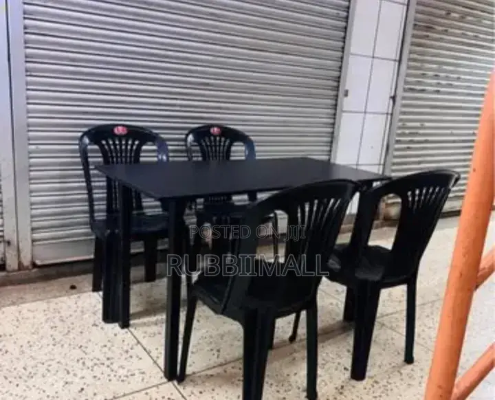 1 Foldable Wooden Table + 4 Black Armless Chairs