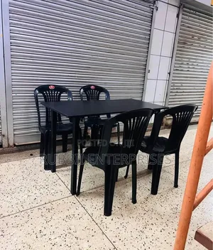 1 Foldable Wooden Table + 4 Black Armless Chairs