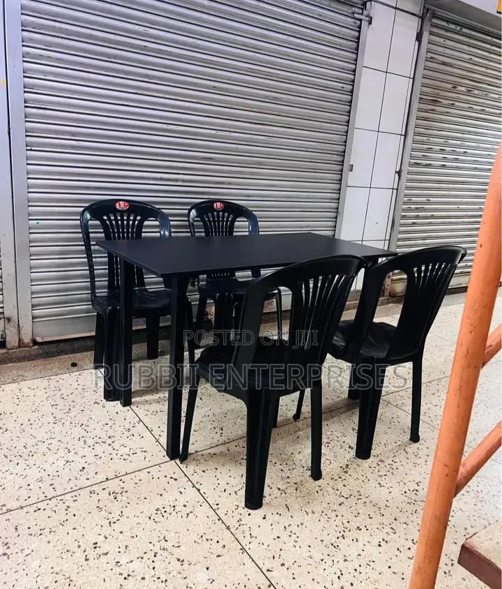 1 Foldable Wooden Table + 4 Black Armless Chairs
