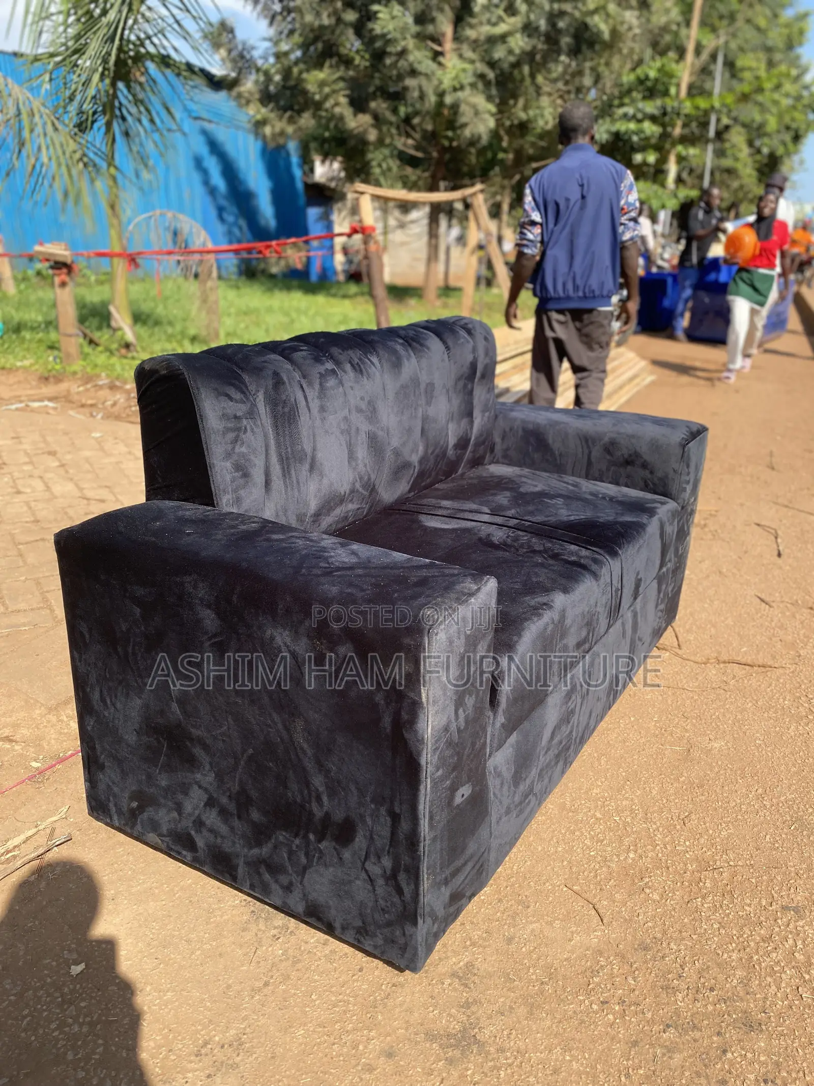 Pure Black Fabric Sofa