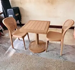 1 Brown Small Square Table + 2 Brown Armless Rattan Chair