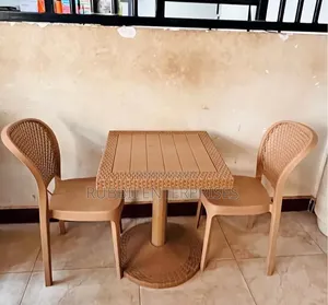 1 Brown Small Square Table + 2 Brown Armless Rattan Chair