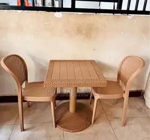 1 Brown Small Square Table + 2 Brown Armless Rattan Chair