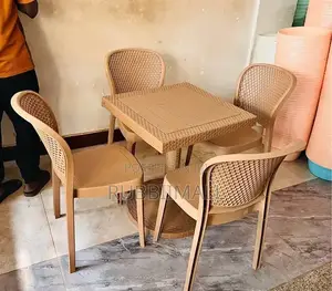 1 Brown Small Square Table + 4 Brown Armless Rattan Chair