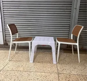 1 White Table + 2 Rattan Armless Chair