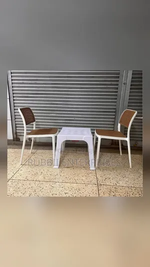 1 White Table + 2 Rattan Armless Chair