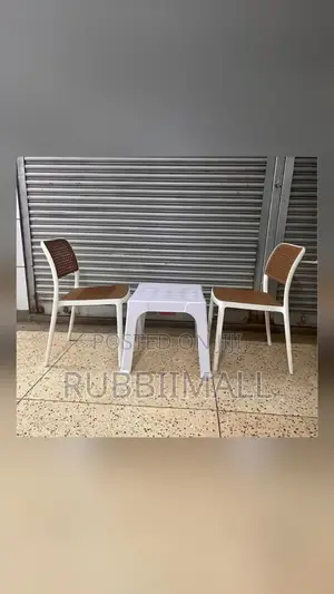 1 White Table + 2 Rattan Armless Chair