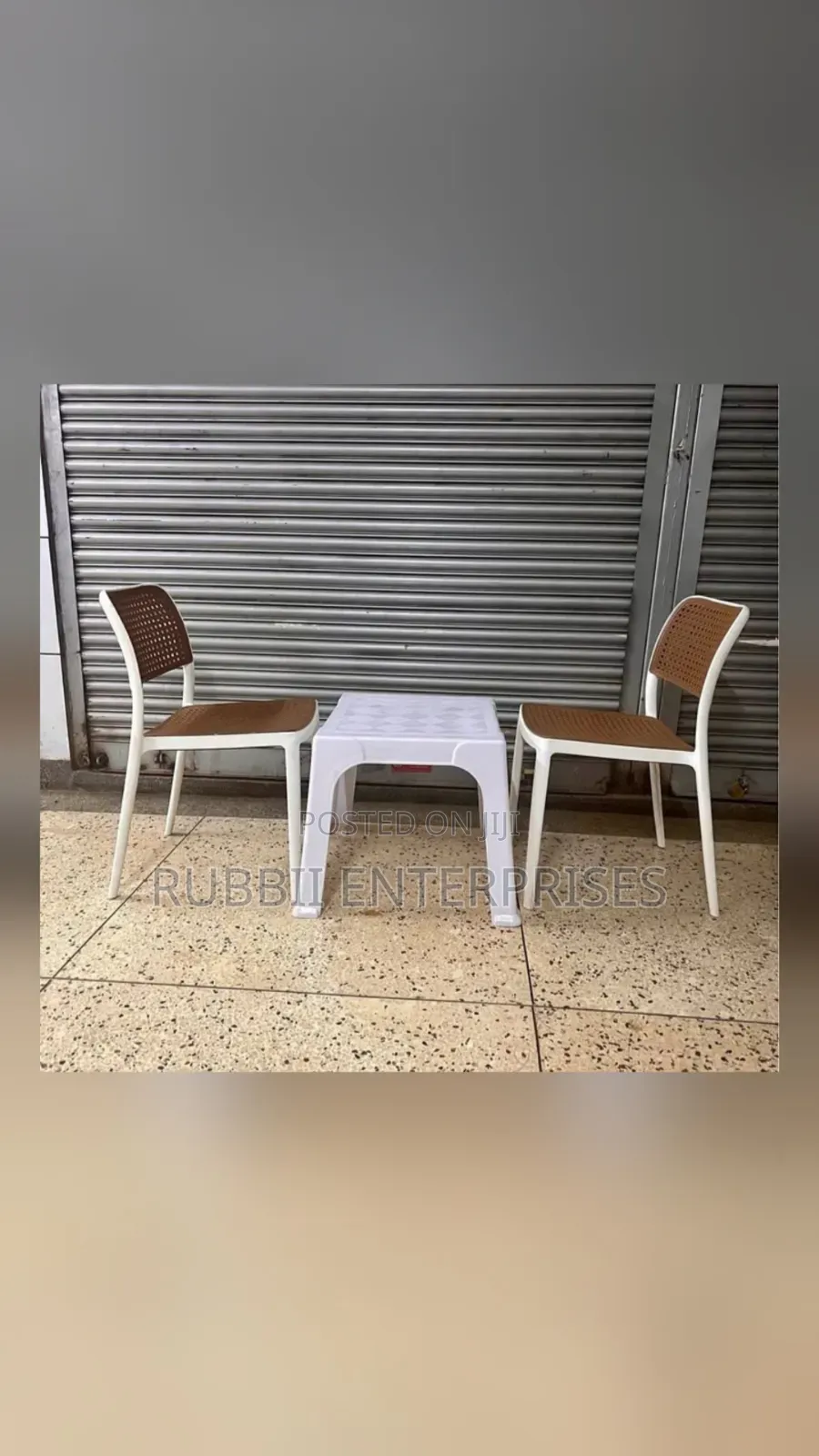 1 White Table + 2 Rattan Armless Chair