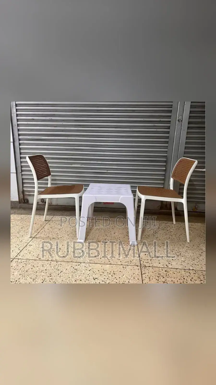 1 White Table + 2 Rattan Armless Chair