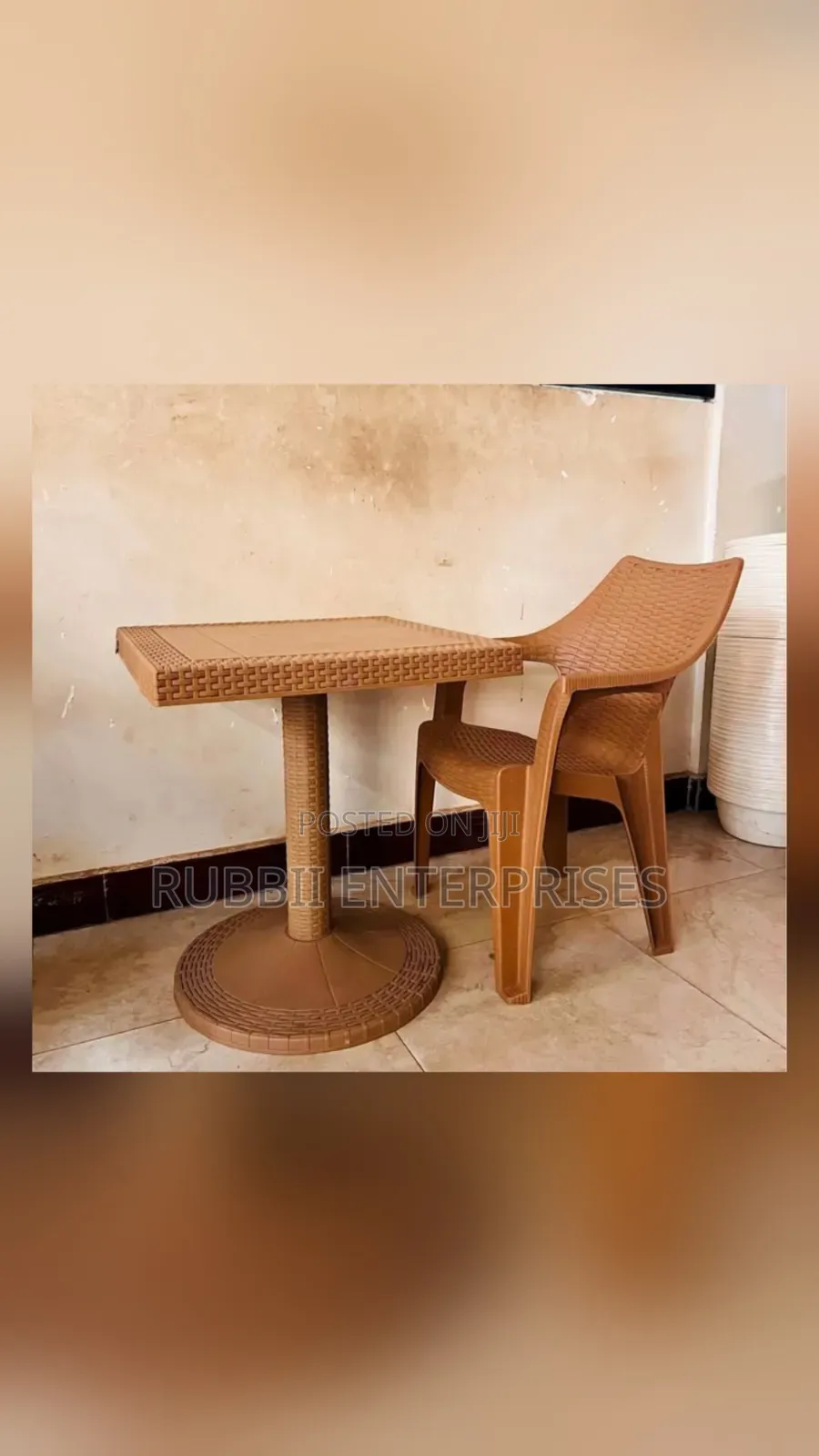 Coffee Table + 1 Arm Brown Chair