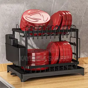 Premium 2-Tier Metal Kitchen Dish Drying Rack With Drainboard