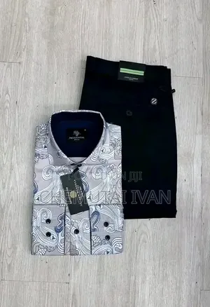 2pcs Clothing Set{khaki Pant+shirt}