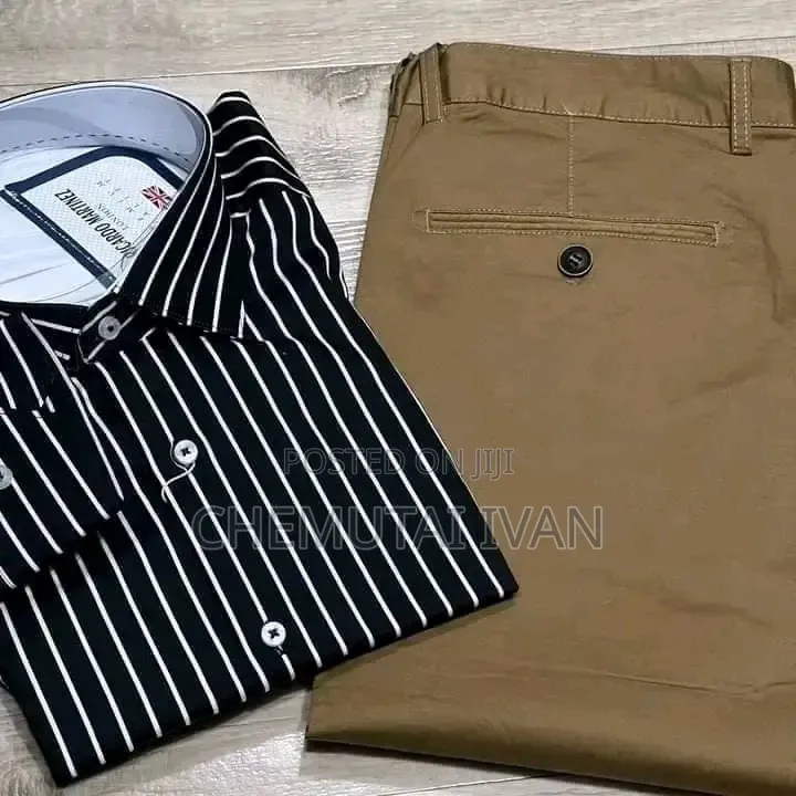 2pcs Clothing Set{khaki Pant+shirt}