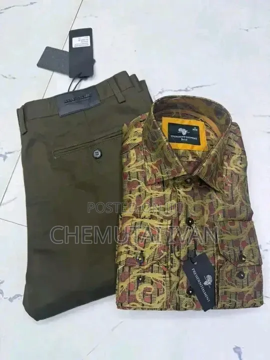 2pcs Clothing Set{khaki Pant+shirt}