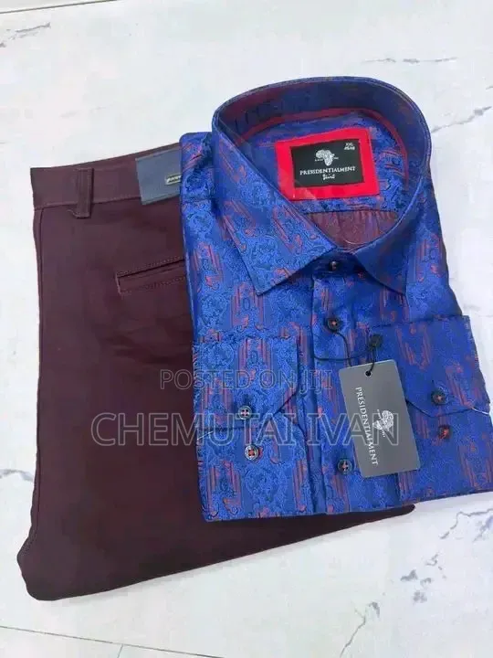 2pcs Clothing Set{khaki Pant+shirt}