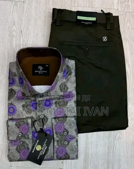 2pcs Clothing Set{khaki Pant+shirt}