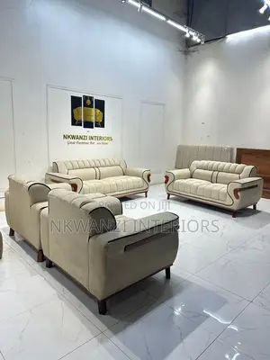 7 Seater Sofaset in High Density Sponge and Good Fabric Mahogany Wood