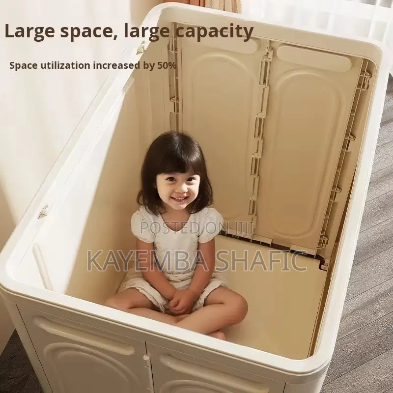 Foldable Storage Box Organizer With Wheels Clothes Cabinet