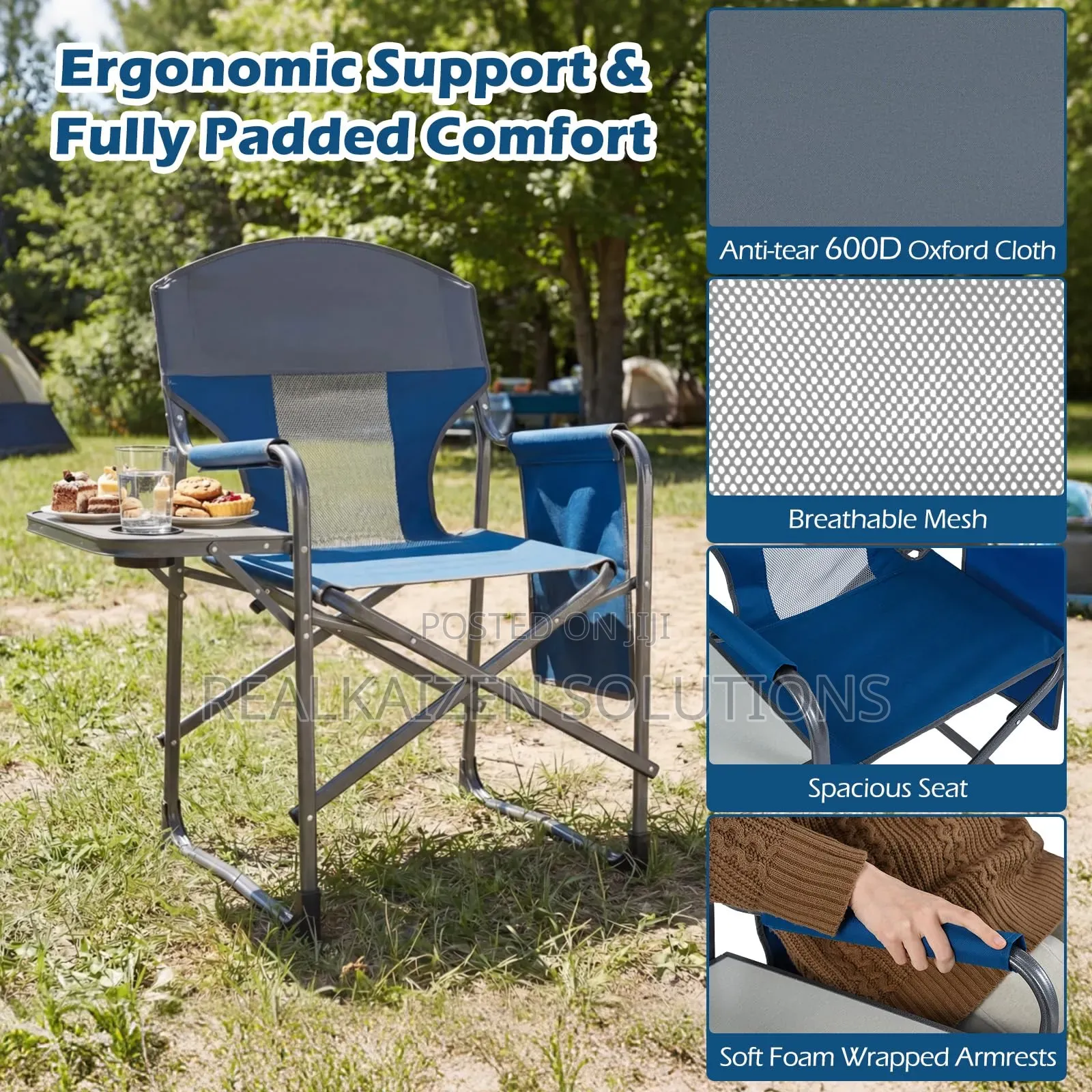 Heavy-Duty Folding Camping Directors Chair| Table| Cup Holder| Pocket