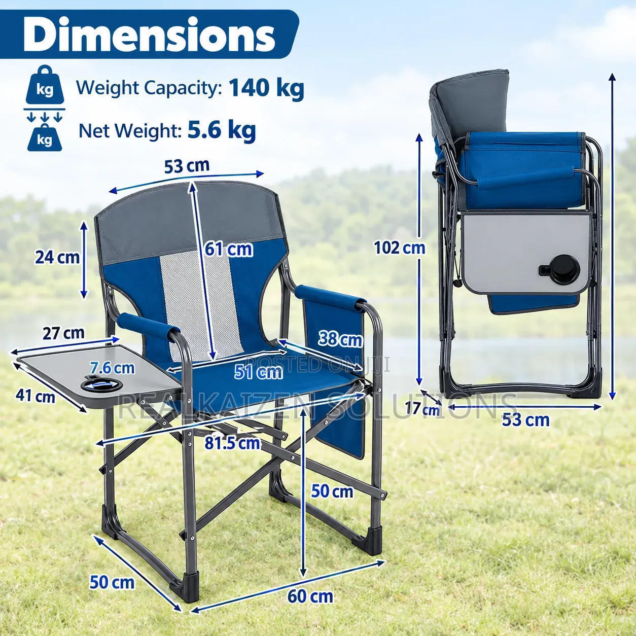 Heavy-Duty Folding Camping Directors Chair| Table| Cup Holder| Pocket