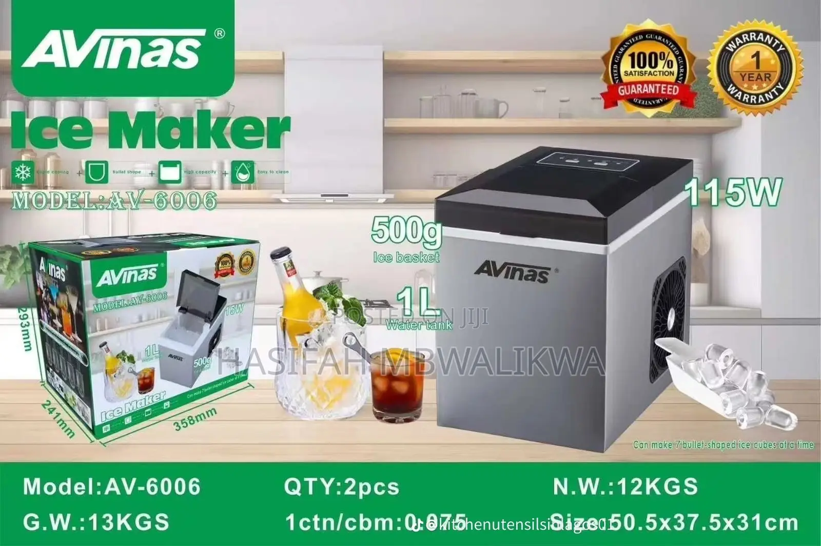 Avinas Ice Maker Machine 1L Water Tank