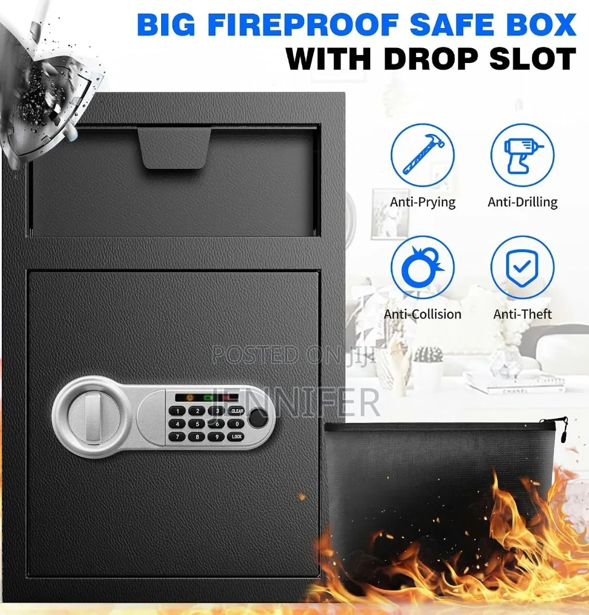 Biometric Steel Drop Deposit Fireproof Safe