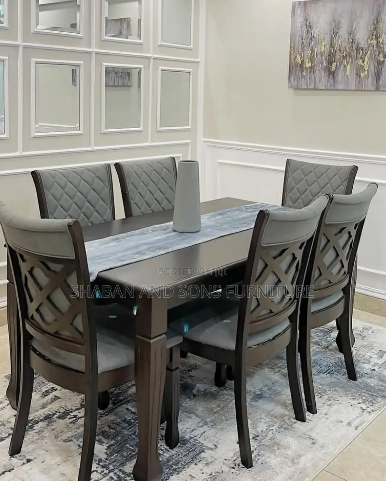 It's Six Seater Dinning Table Redressed in Gray Colour