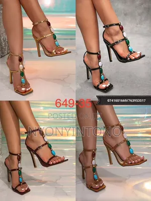 Beaded Gemstone T-Strap Striker to Heel Shoe