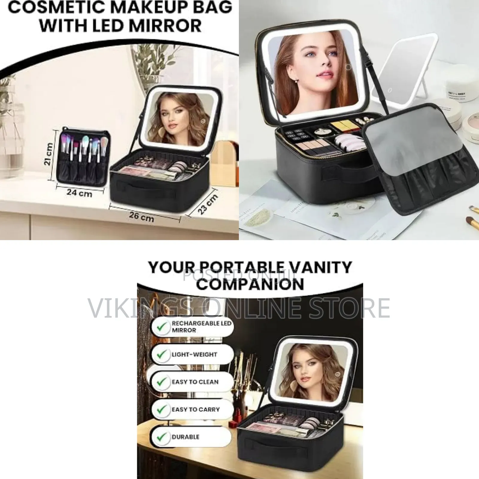 Luxury Portable Makeup Box With Smart LED Mirror Adjustable Dividers