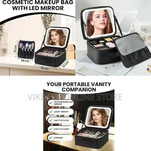 Luxury Portable Makeup Box With Smart LED Mirror Adjustable Dividers