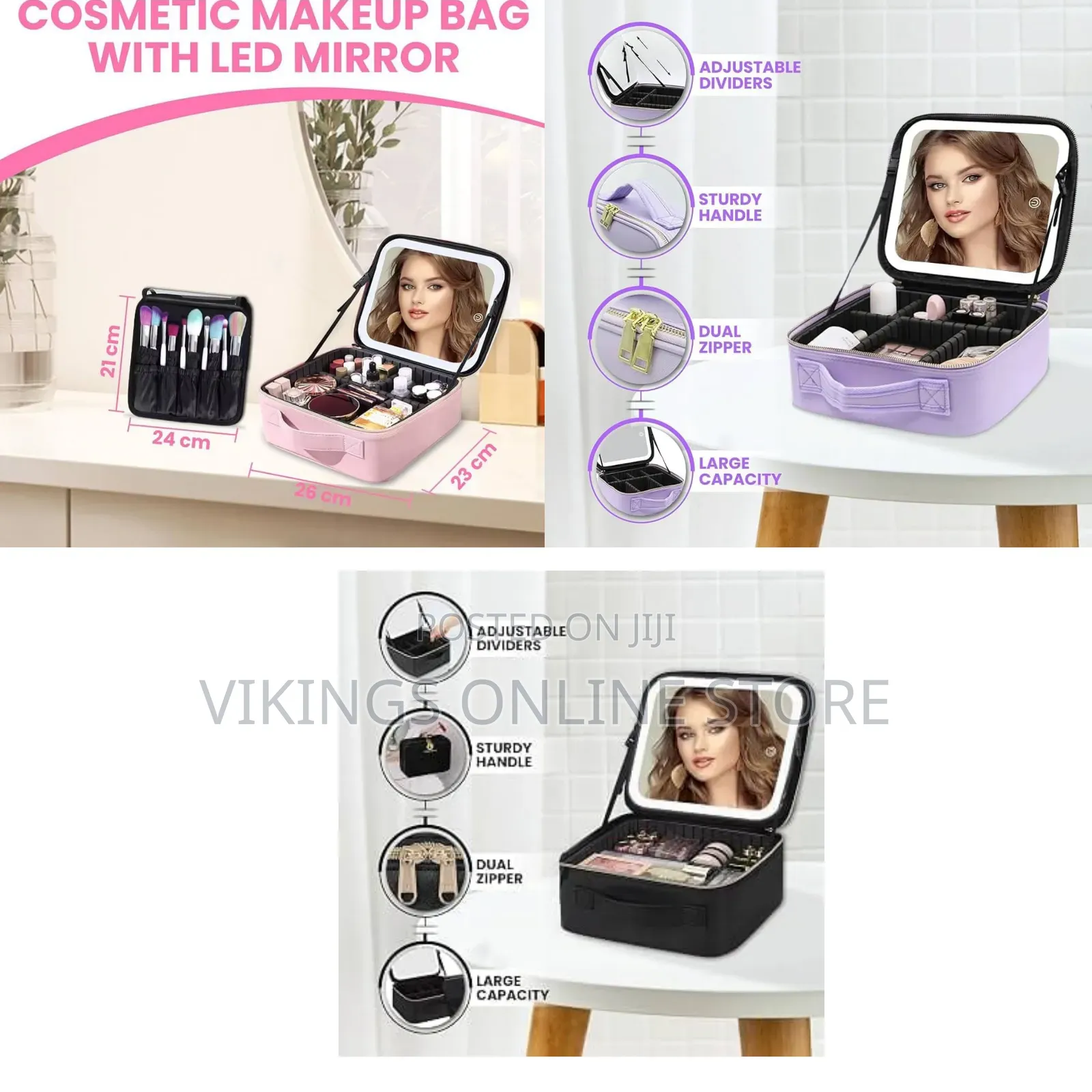 Luxury Portable Makeup Box With Smart LED Mirror Adjustable Dividers