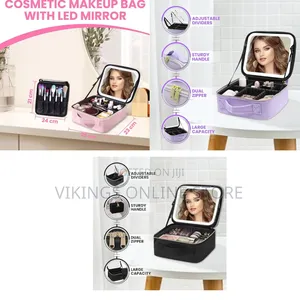 Luxury Portable Makeup Box With Smart LED Mirror Adjustable Dividers