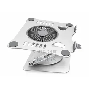 Laptop Stand With Large LED Cooling Fan 360° Swivel Base - Metallic