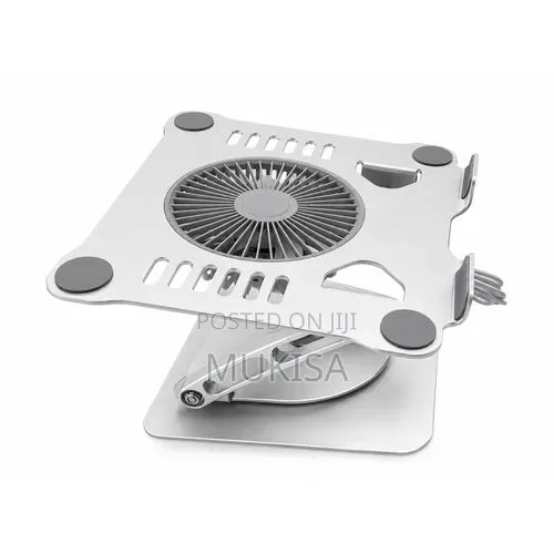 Laptop Stand With Large LED Cooling Fan 360° Swivel Base - Metallic