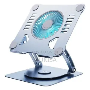 Laptop Stand With Large LED Cooling Fan 360° Swivel Base - Metallic