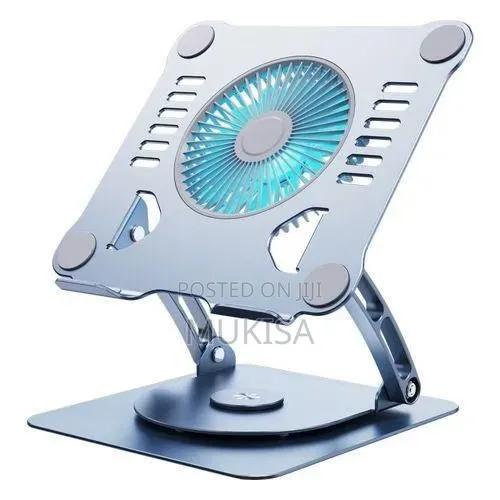 Laptop Stand With Large LED Cooling Fan 360° Swivel Base - Metallic
