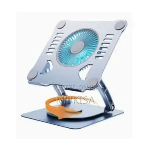 Laptop Stand With Large LED Cooling Fan 360° Swivel Base - Metallic