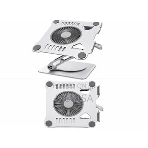 Laptop Stand With Large LED Cooling Fan 360° Swivel Base - Metallic
