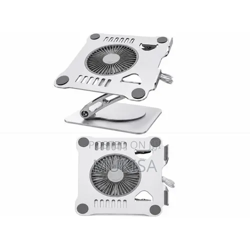 Laptop Stand With Large LED Cooling Fan 360° Swivel Base - Metallic