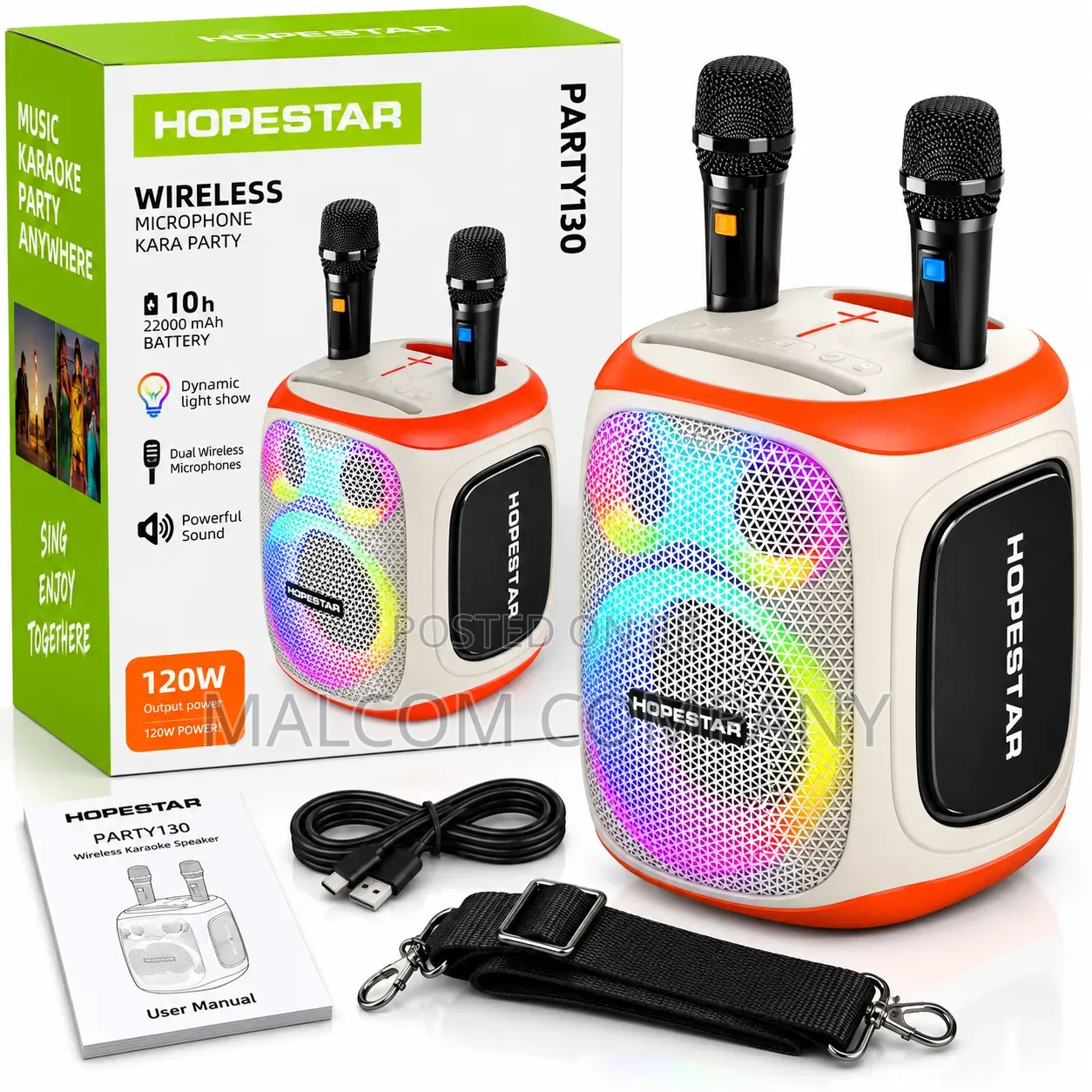 HOPESTAR PARTY 120W Wireless Karaoke Speaker 2 Microphones RGB Lights