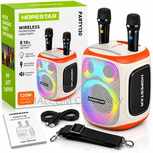 HOPESTAR PARTY 120W Wireless Karaoke Speaker 2 Microphones RGB Lights