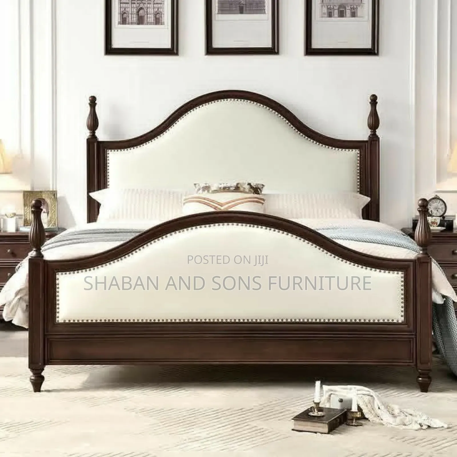It's Wooden Bed Frame Queen Size Luxury Bedroom Dressed Cream Colour