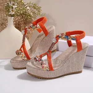 Boho Braided T-Strip Wedge Sandle Shoe